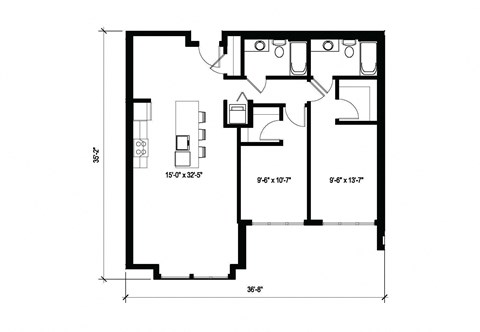 Floor plan for 2 beds, 2 baths, 1080 sqft